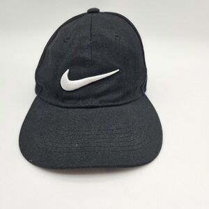 Nike Hat Cap Strap Back Youth One Size Black White Baseball Embroidered Swoosh